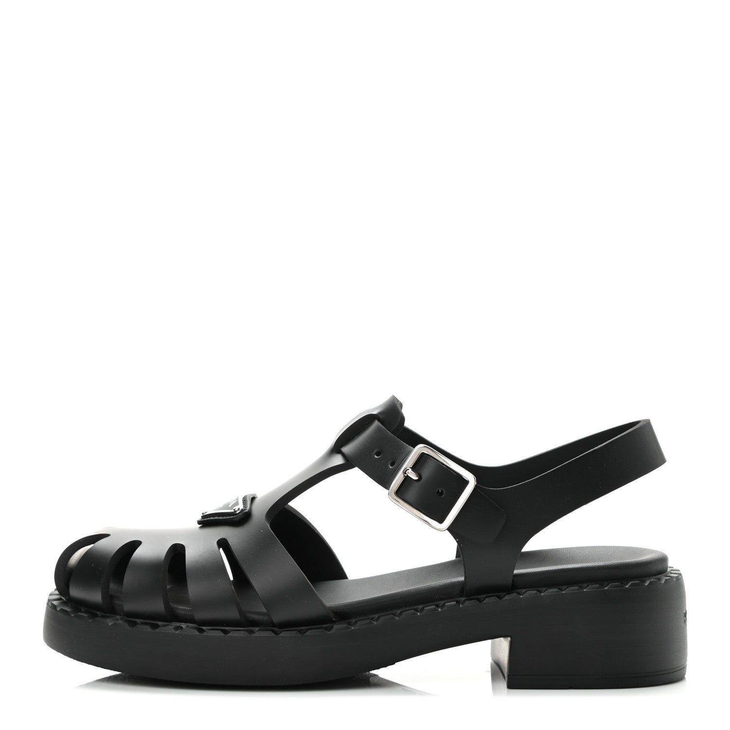 Prada Foam Rubber Metal Triangle Logo 50mm Cage Sandals 39 Black 1 of 8