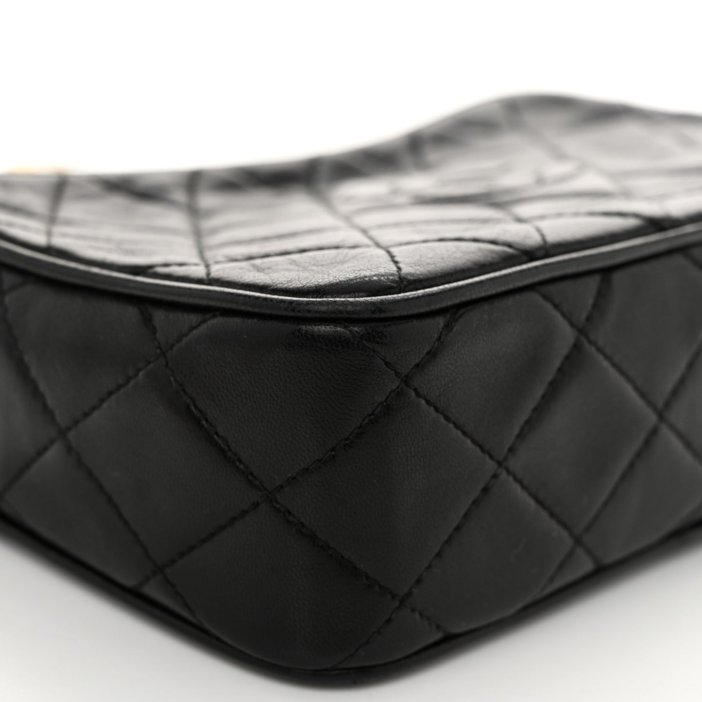 Lambskin Quilted Tassel Camera Case Black