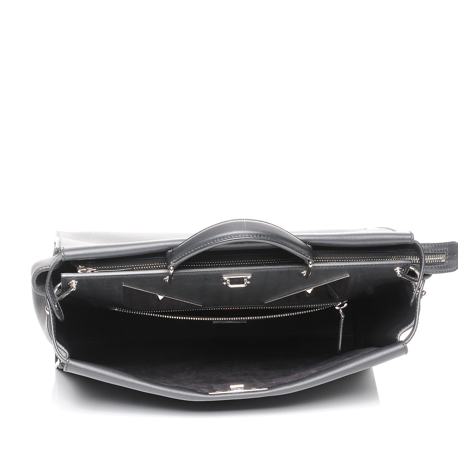 Fendi Calfskin Monster Eyes Large Mens Peekaboo Iconic Essential Satchel Black 6 of 9
