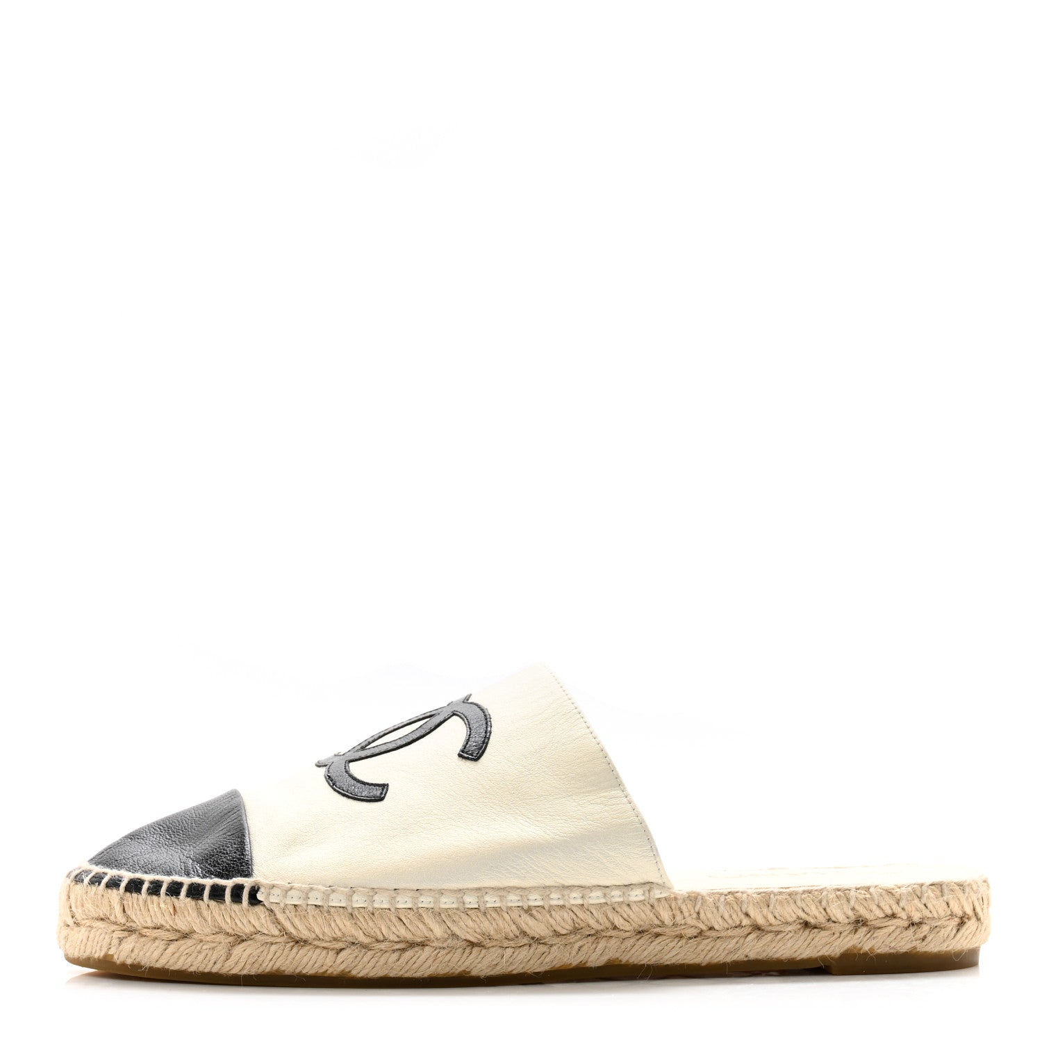 Chanel Iridescent Goatskin CC Espadrille Mules 40 Ivory Black 1 of 10