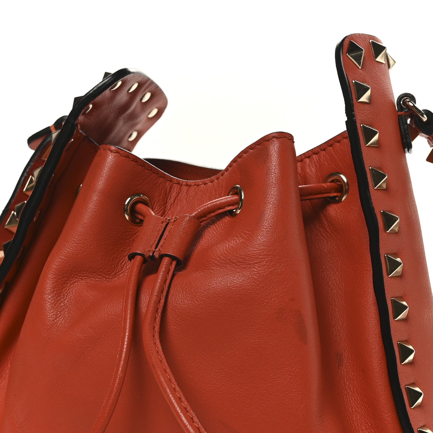 Valentino Garavani Grained Calfskin Rockstud Bucket Bag Orange 10 of 10
