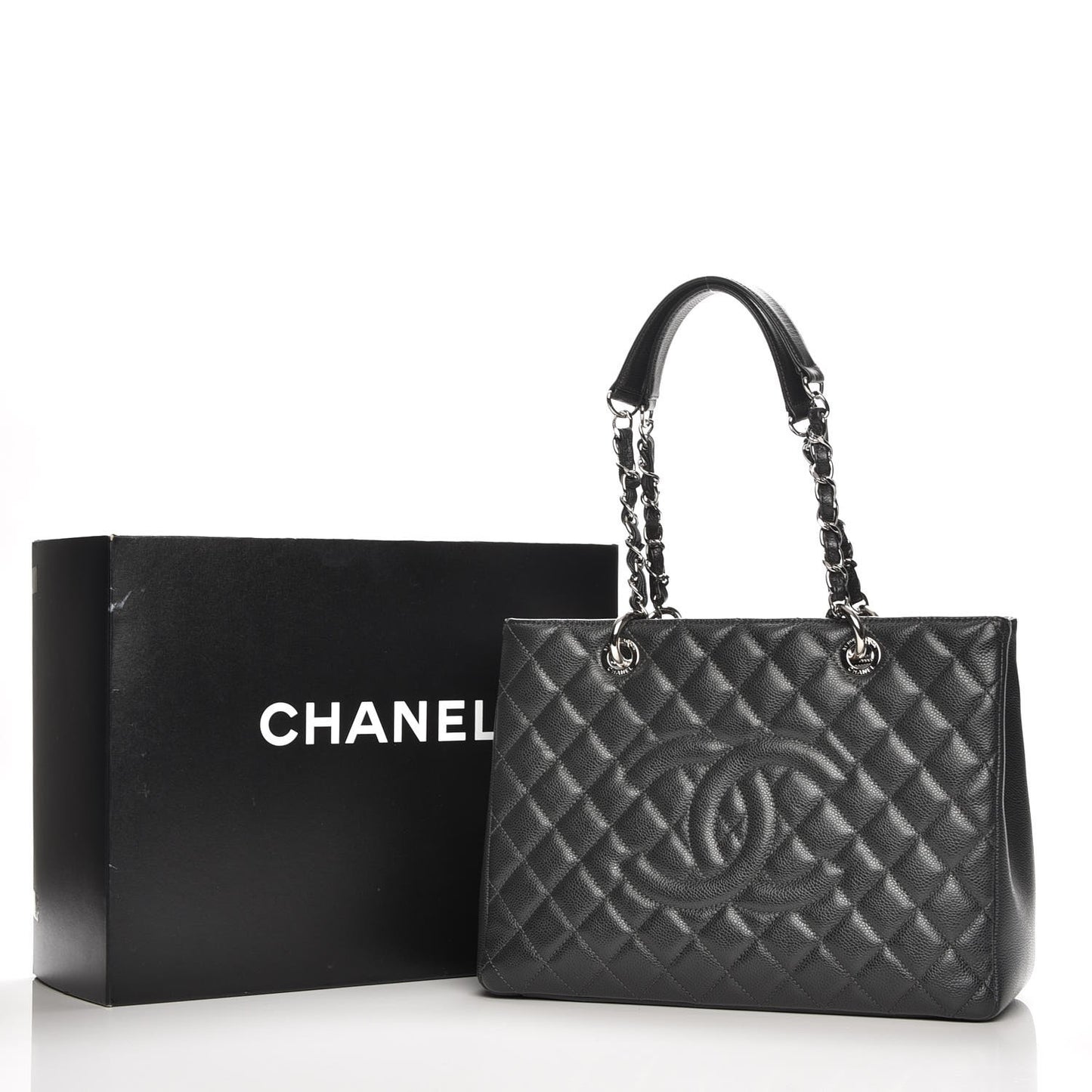 Caviar Quilted Grand Shopping Tote GST Dark Grey