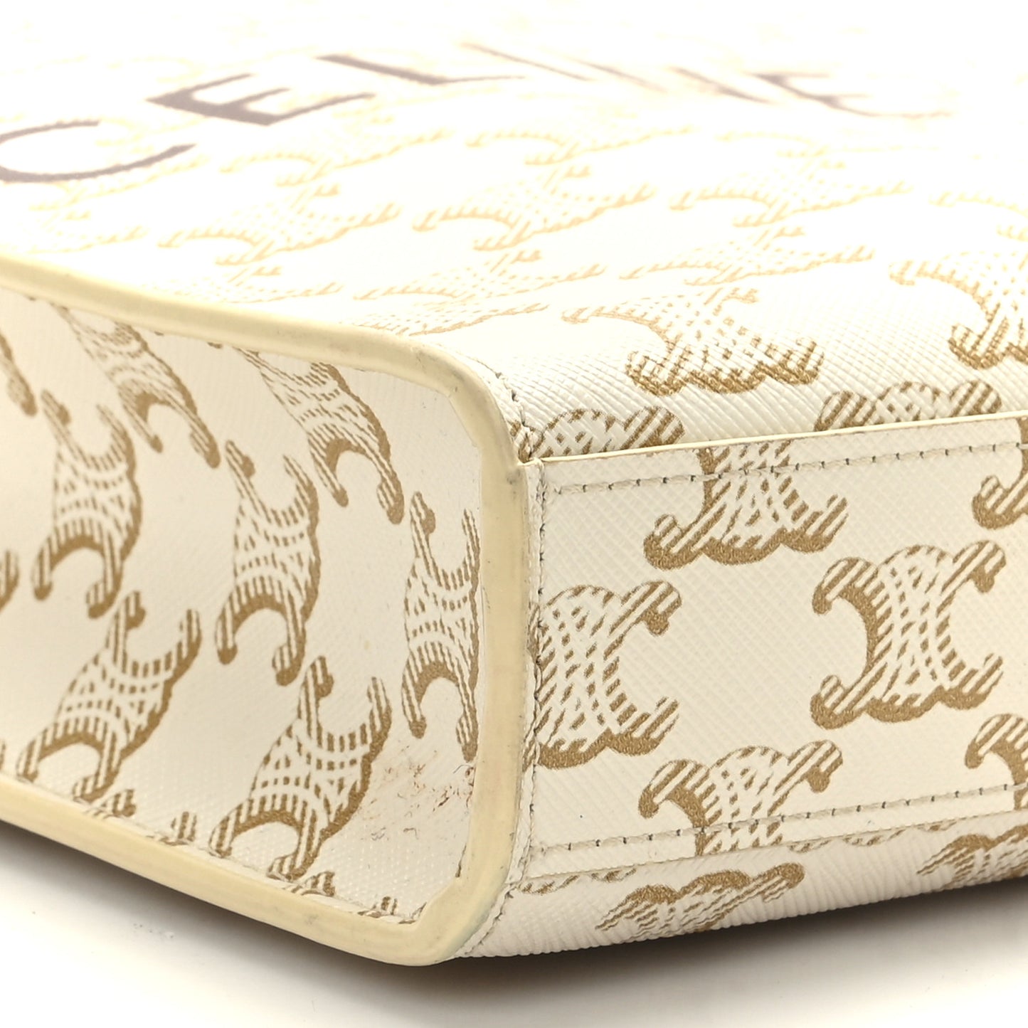 Triomphe Canvas Calfskin Mini Vertical Cabas White