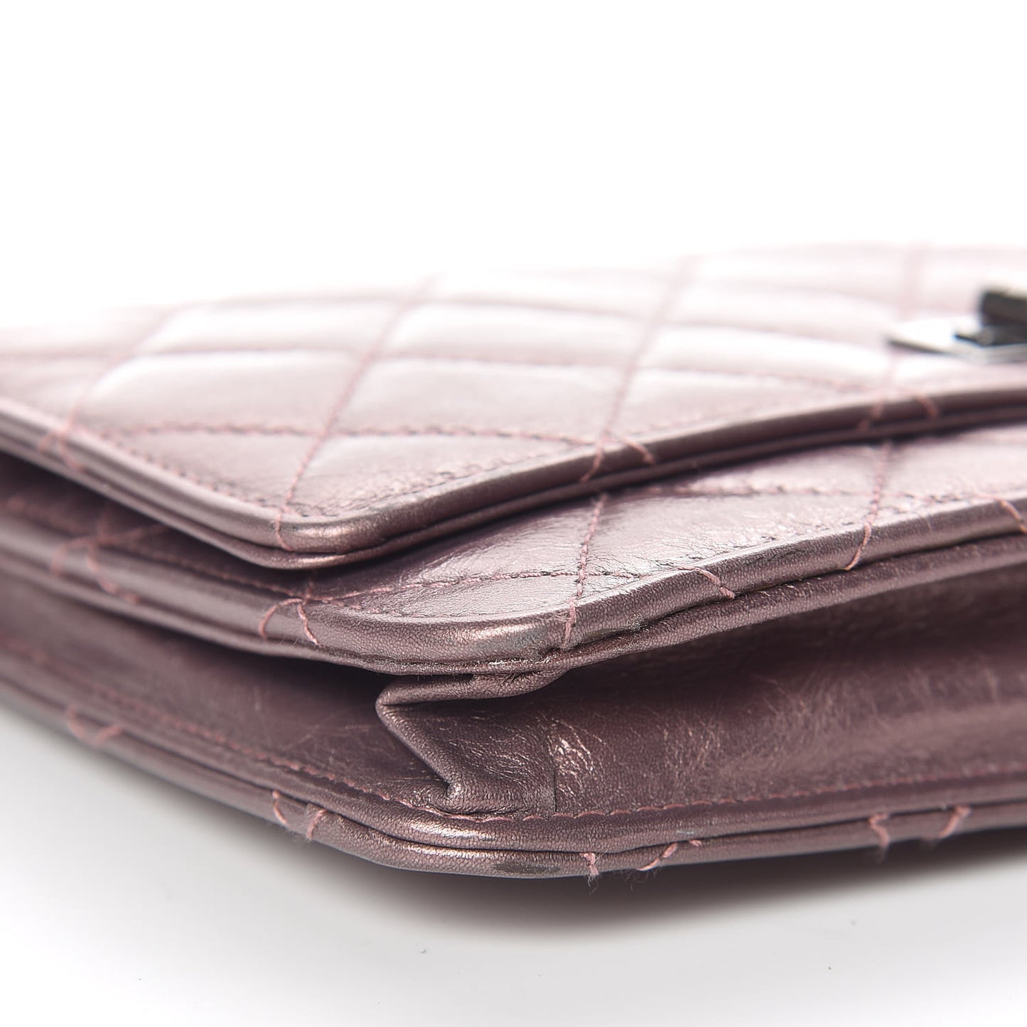 Metallic Aged Calfskin Quilted Reissue Wallet On Chain WOC Dark Pink
