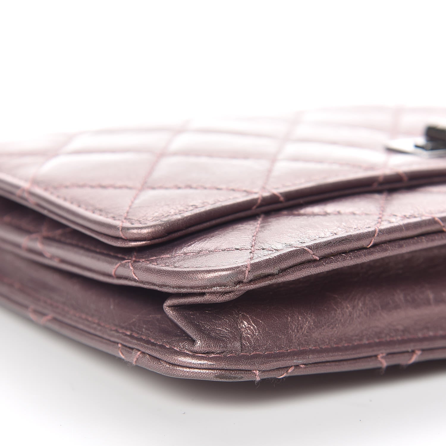 Chanel Metallic Aged Calfskin Quilted Reissue Wallet On Chain WOC Dark Pink 9 of 10