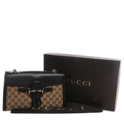 Gucci Monogram Margaux Calfskin Medium Emily Chain Shoulder Bag Beige Ebony Black 5 of 8