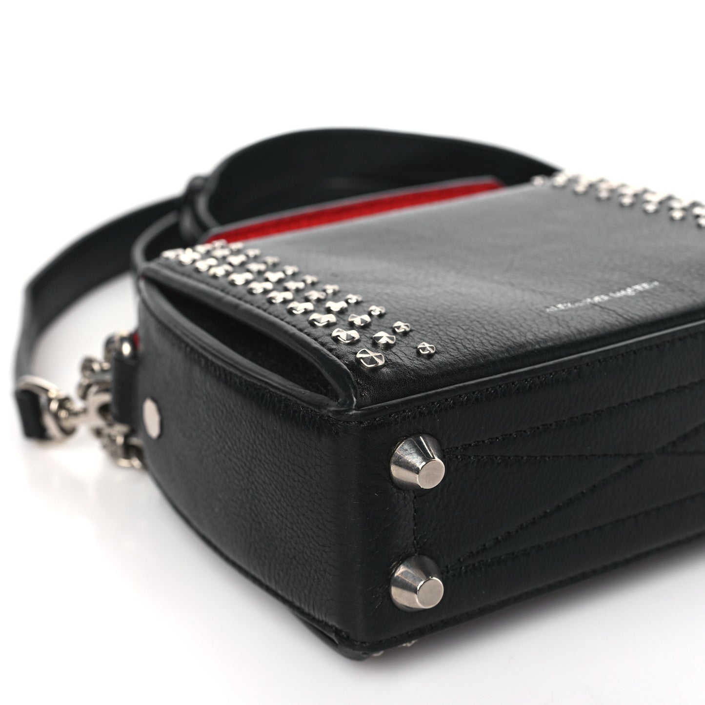 Grained Calfskin Studded Box Shoulder Bag 16 Black