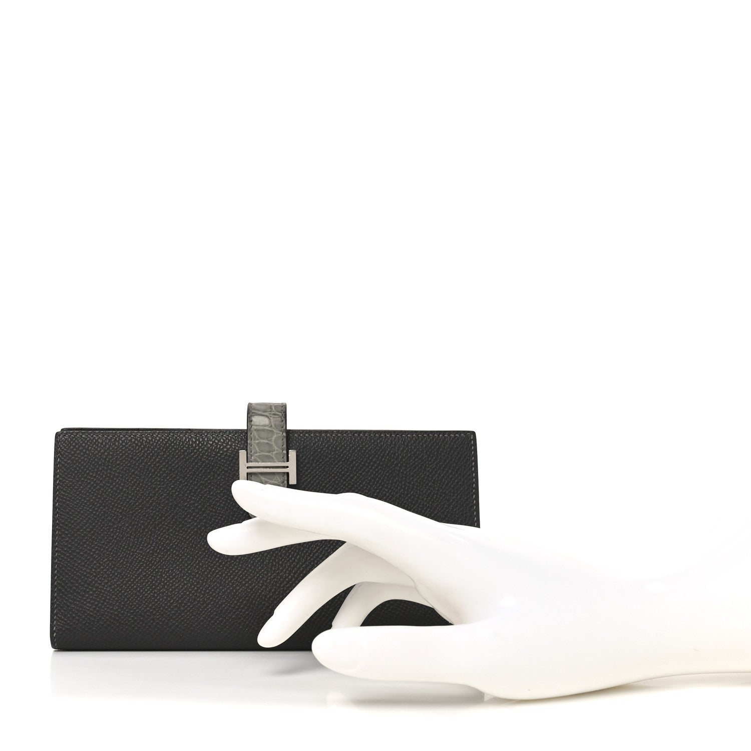 Hermes Epsom Matte Alligator Bearn Touch Gusset Wallet Graphite Gris Ciment 2 of 8