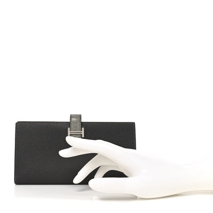 Hermes Epsom Matte Alligator Bearn Touch Gusset Wallet Graphite Gris Ciment 2 of 8