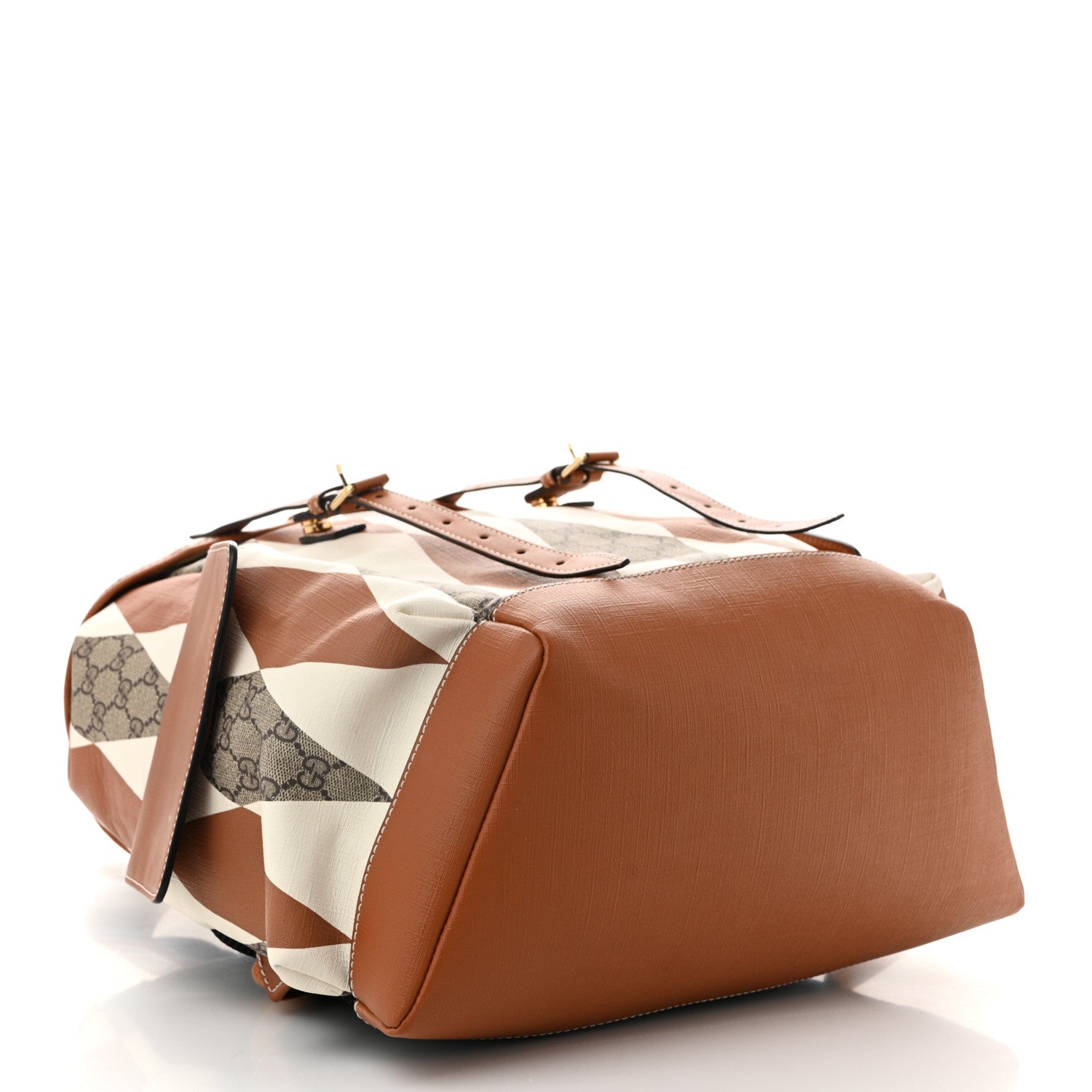 Gucci GG Supreme Monogram Calfskin Rhombus Print Medium Ophidia Double Buckle Backpack Beige Ebony Mystic White Hazel Brown 4 of 11