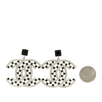 Chanel Baguette Crystal CC Drop Earrings Silver Black 2 of 5
