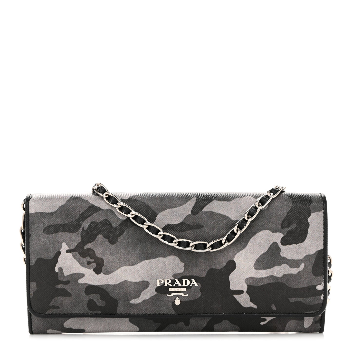 Saffiano Print Metal Oro Chain Wallet Marmo Dis Camouflage
