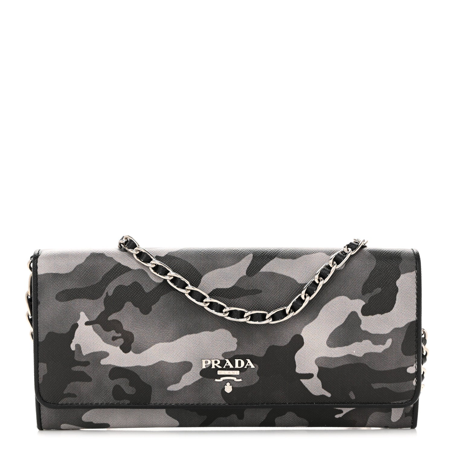 Prada Saffiano Print Metal Oro Chain Wallet Marmo Dis Camouflage 1 of 12