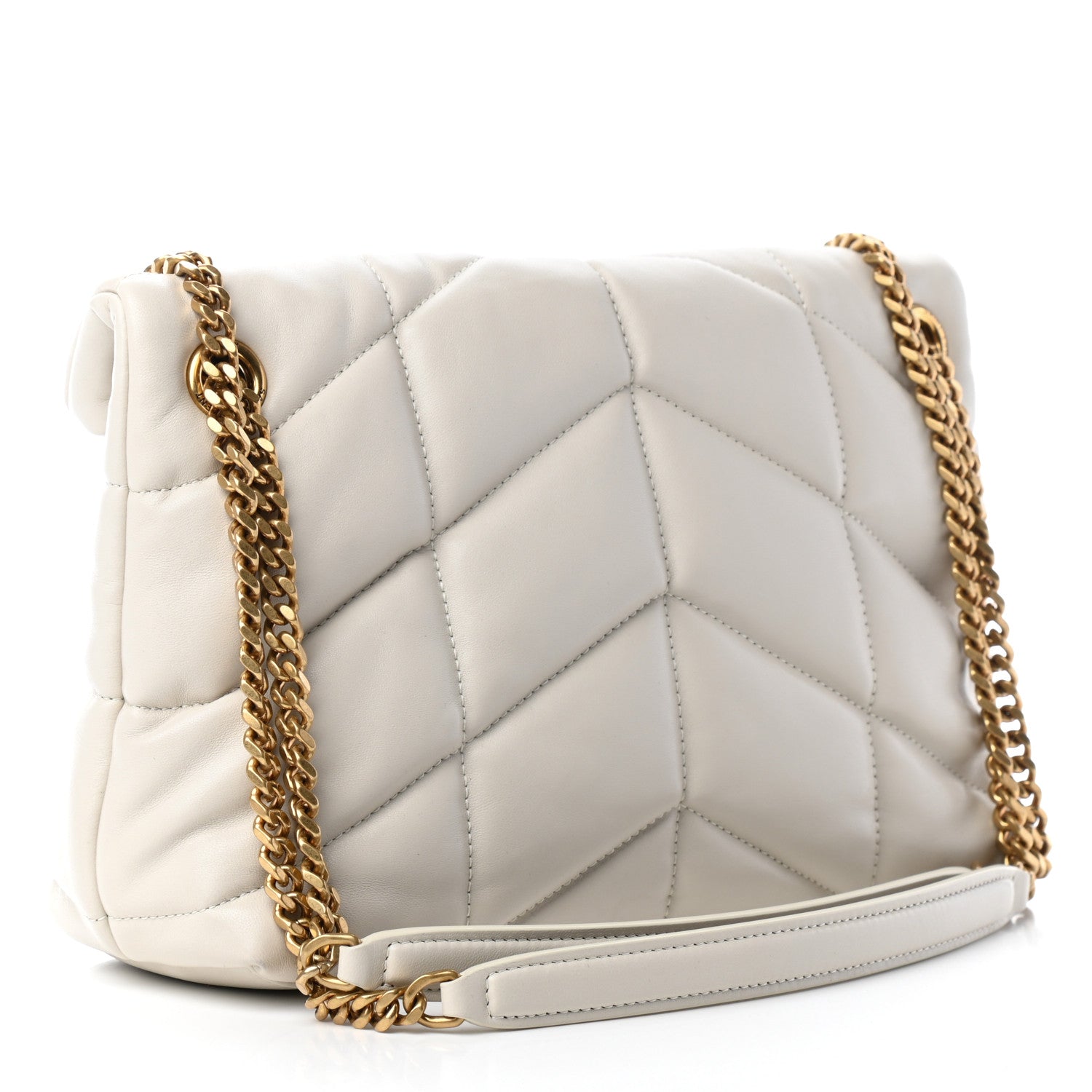 Saint Laurent Lambskin Quilted Small Loulou Puffer Monogram Chain Satchel Crema Soft 3 of 9