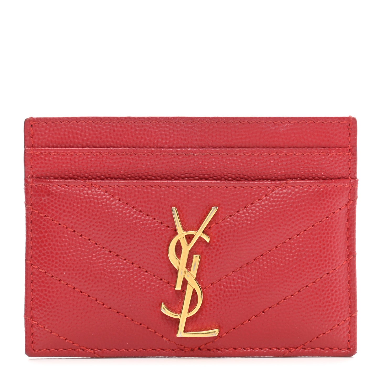 Grain De Poudre Matelasse Chevron Monogram Credit Card Case Bandana Red