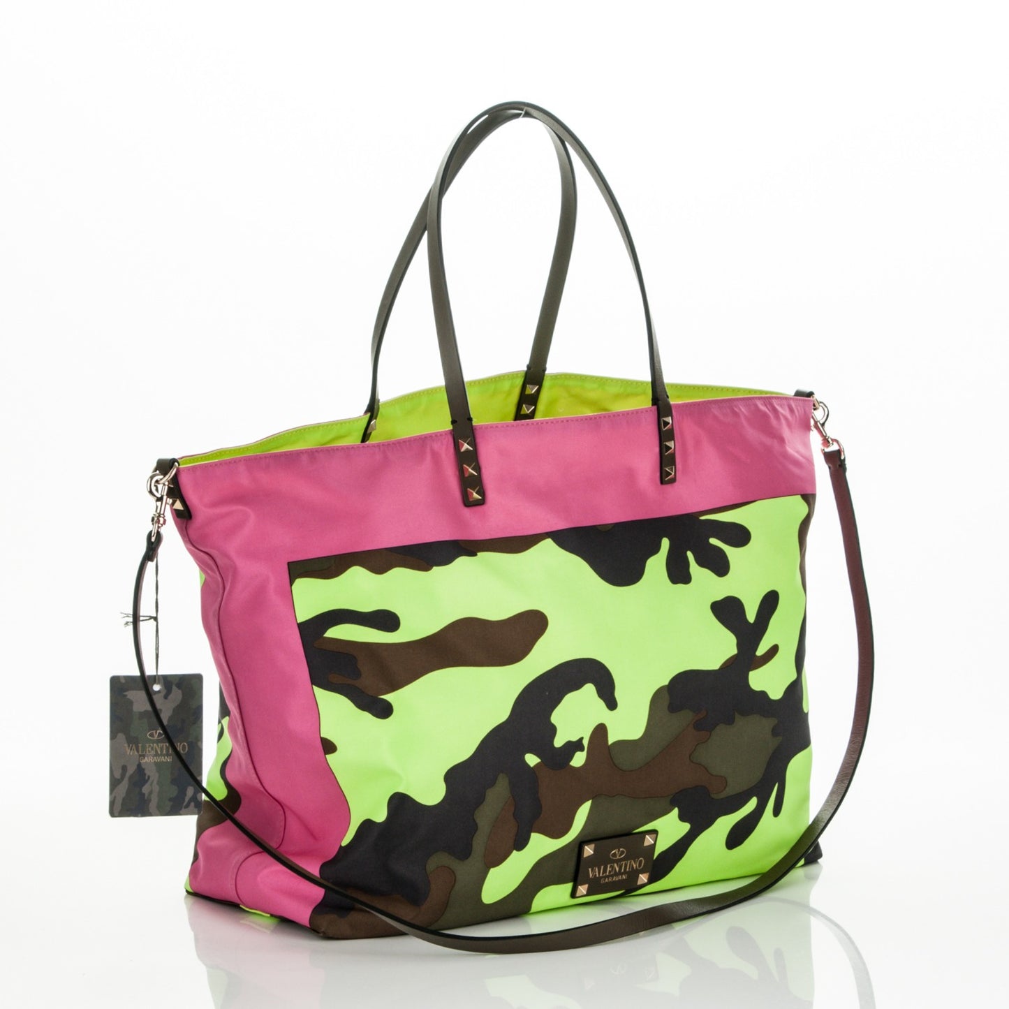 Nylon Camo Rockstud Foulard Tote Multicolor