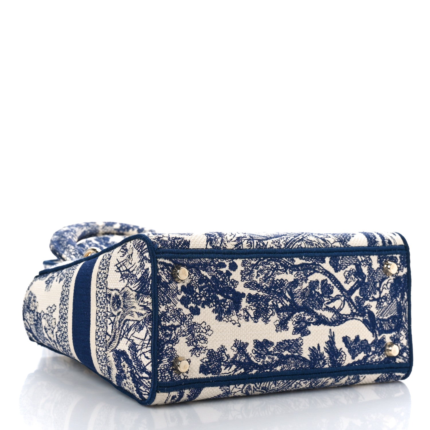 Christian Dior Canvas Toile De Jouy Embroidered Medium Lady D-Lite Navy 4 of 8