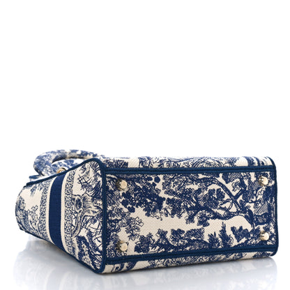 Christian Dior Canvas Toile De Jouy Embroidered Medium Lady D-Lite Navy 4 of 8