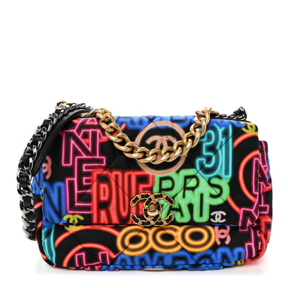 Chanel Fabric Quilted Neon Graffiti Medium Chanel 19 Flap Black Multicolor 1 of 10