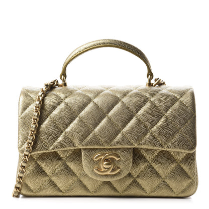 Chanel Metallic Caviar Quilted Mini Top Handle Rectangular Flap Gold 1 of 10