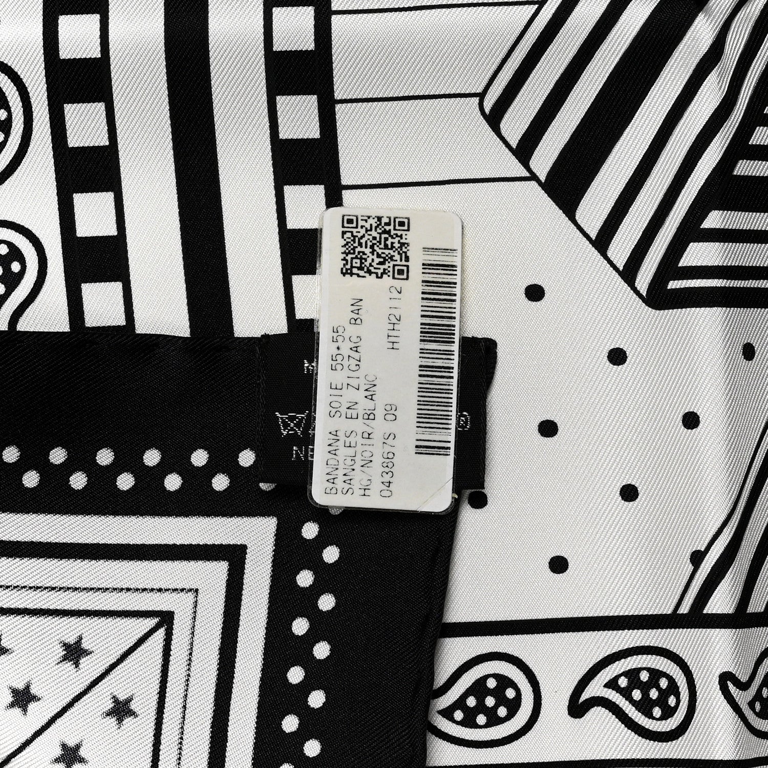 Hermes Silk Sangles En ZigZag Bandana Scarf 55 Black White 2 of 4