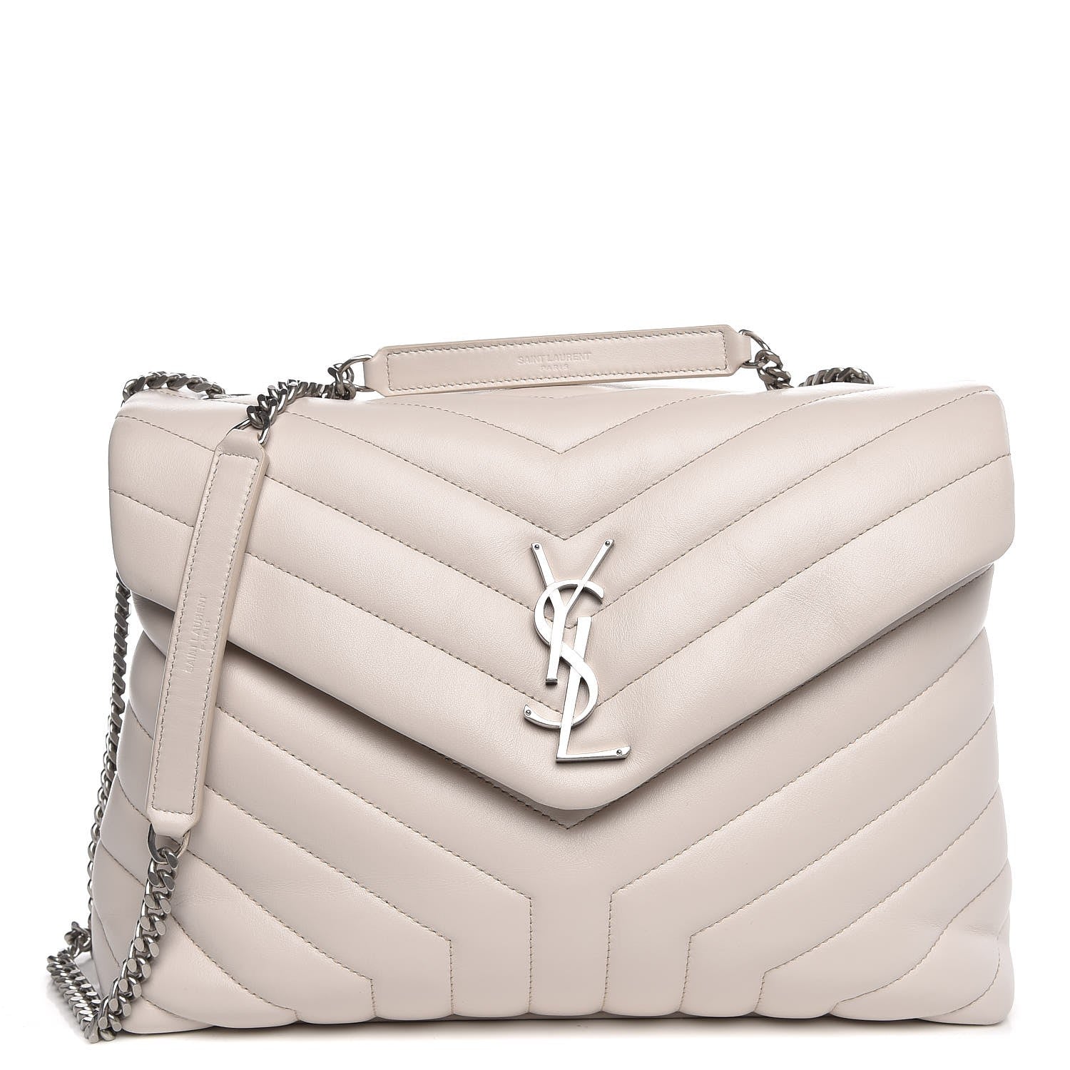 Saint Laurent Calfskin Y Quilted Monogram Medium Loulou Chain Satchel Ivory 1 of 12