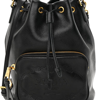 Prada Glace Calfskin Embossed Secchiello Bucket Bag Black 8 of 13