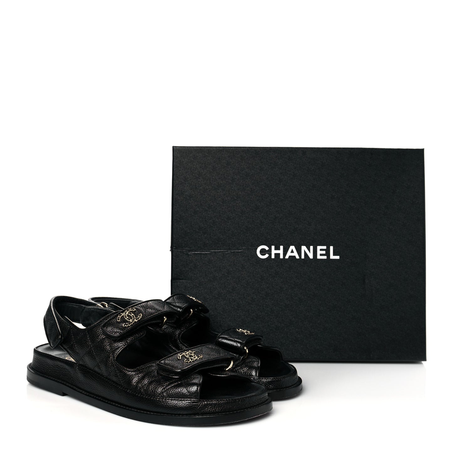 Grained Calfskin Velcro Dad Sandals 40 Black