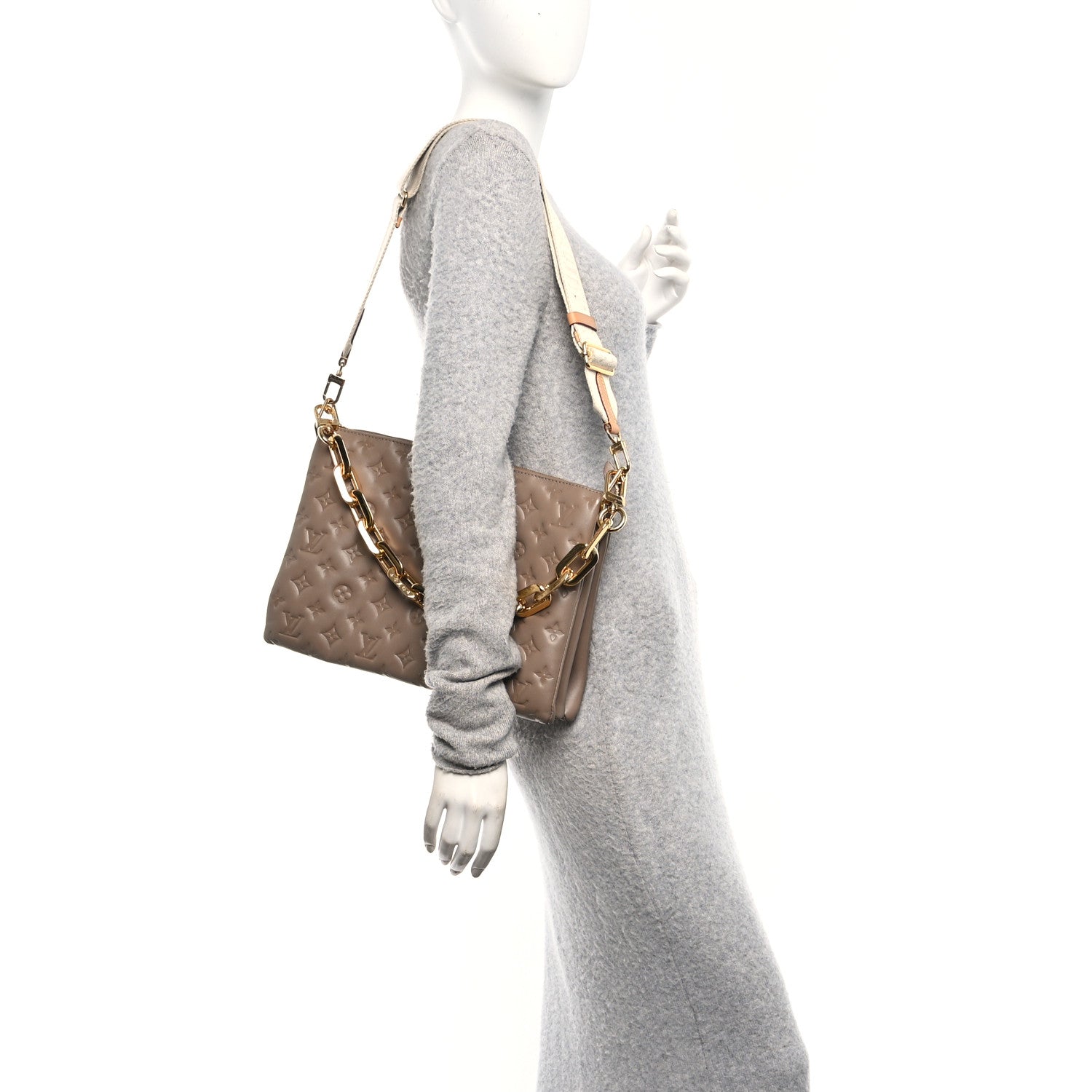 Louis Vuitton Lambskin Embossed Monogram Coussin MM Taupe 2 of 9