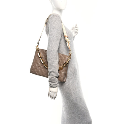 Louis Vuitton Lambskin Embossed Monogram Coussin MM Taupe 2 of 9