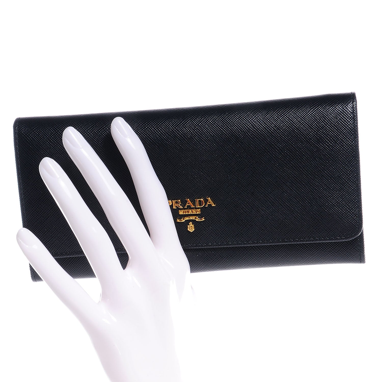 Prada Saffiano Metal Continental Wallet Nero Black 2 of 9