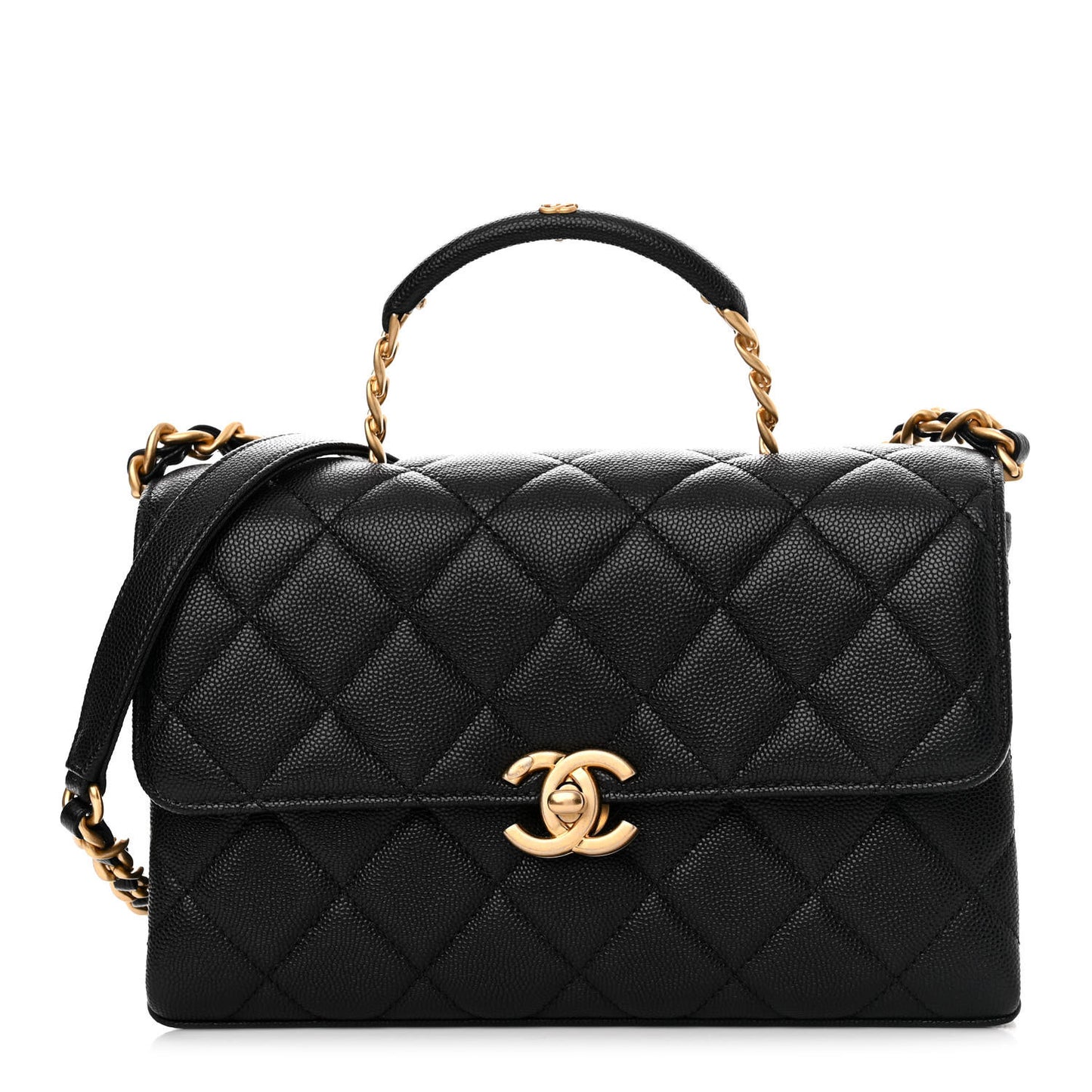 Caviar Quilted Medium Carry Me Top Handle Flap Black