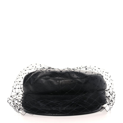 Christian Dior Lambskin Arty Beret Cap With Veil 57 Black 2 of 7