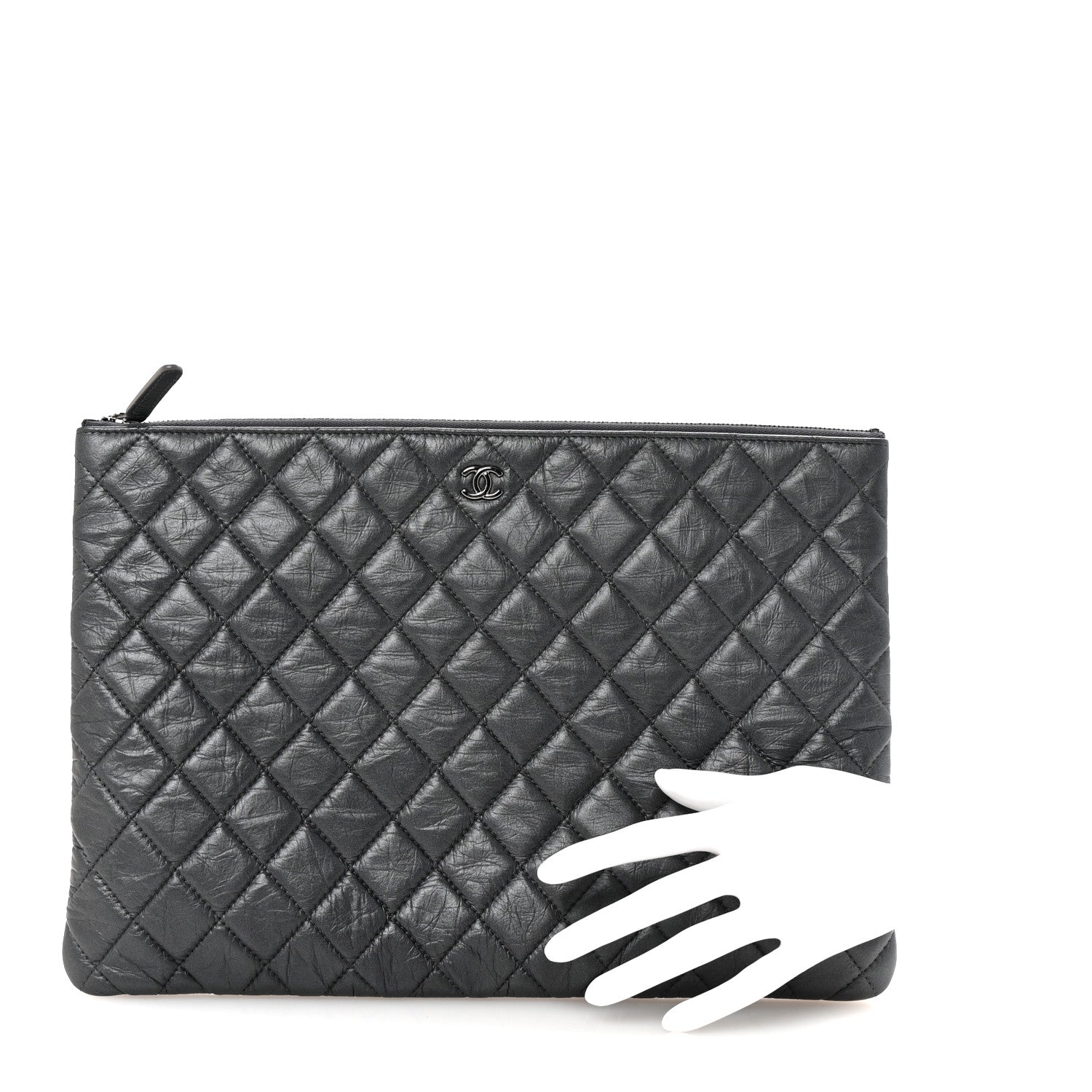 Chanel Aged Calfskin Quilted Large Tassel Cosmetic Case Dark Grey 2 of 8