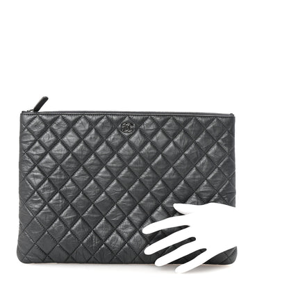 Chanel Aged Calfskin Quilted Large Tassel Cosmetic Case Dark Grey 2 of 8