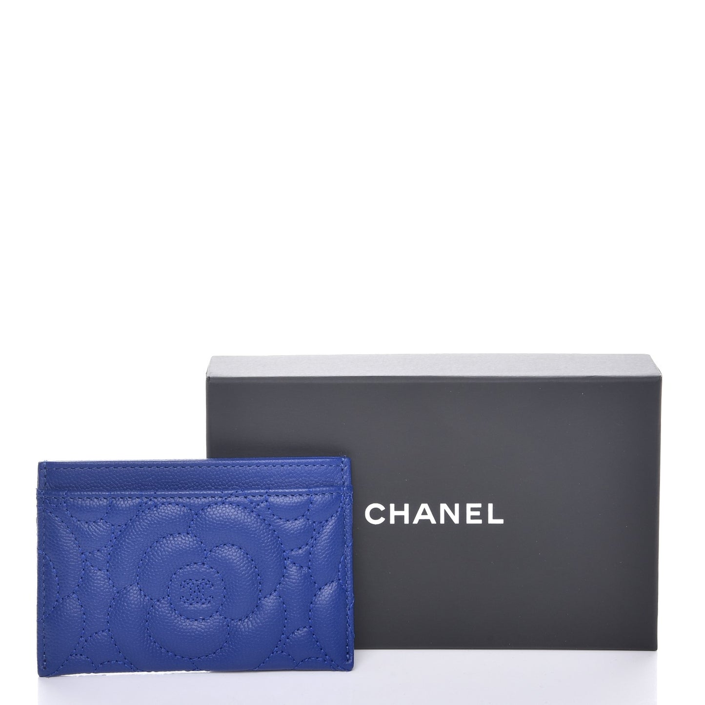 Caviar Camellia Quilted Card Holder Blue
