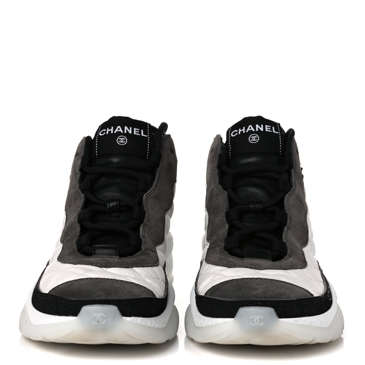 Chanel Nylon Suede Calfskin Womens Sneakers 39 White Grey 2 of 11