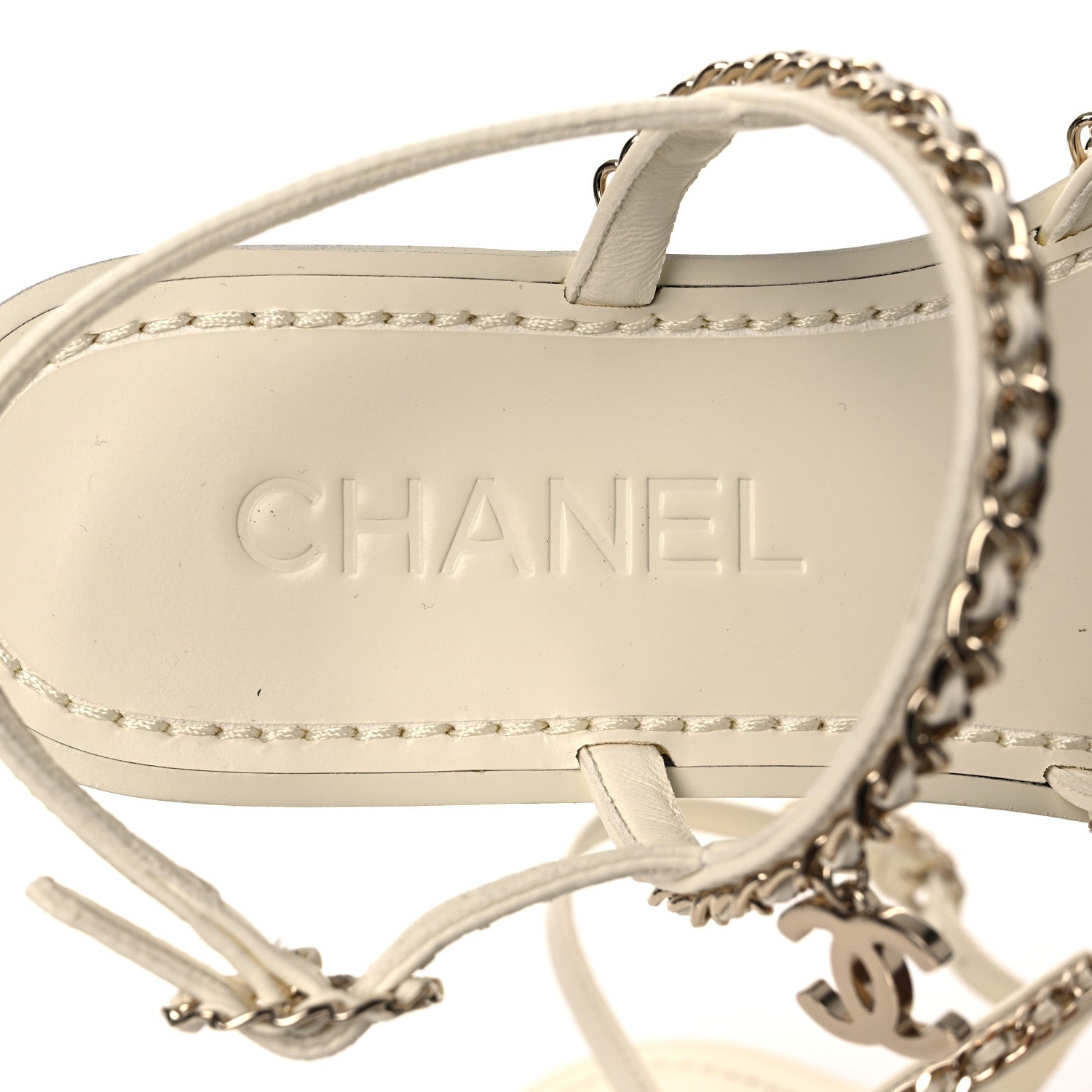 Chanel Lambskin CC Chain Flat Sandals 38 Ivory 9 of 10