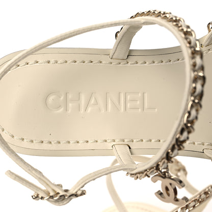 Chanel Lambskin CC Chain Flat Sandals 38 Ivory 9 of 10