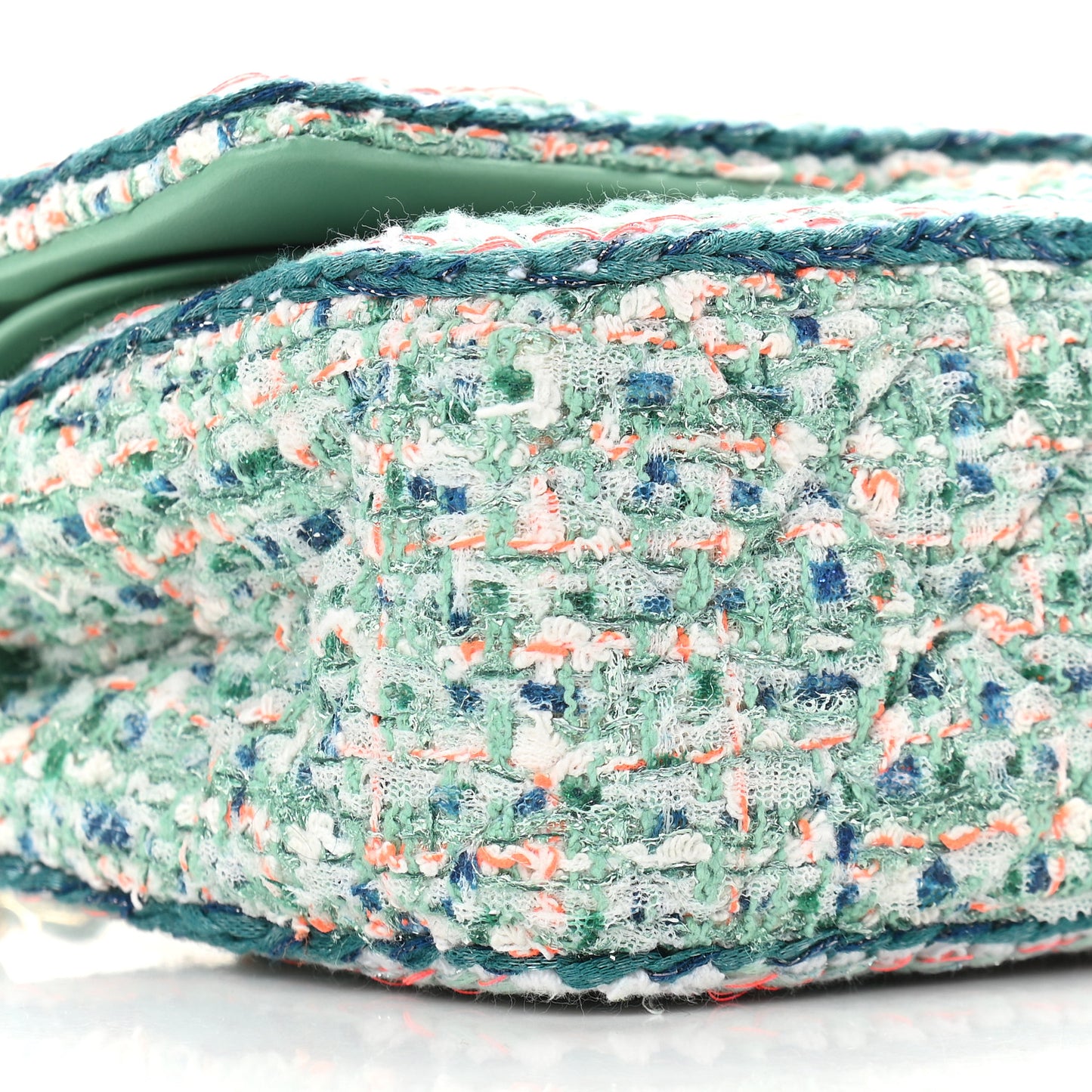 Tweed Quilted Medium Double Flap Green White Blue Orange