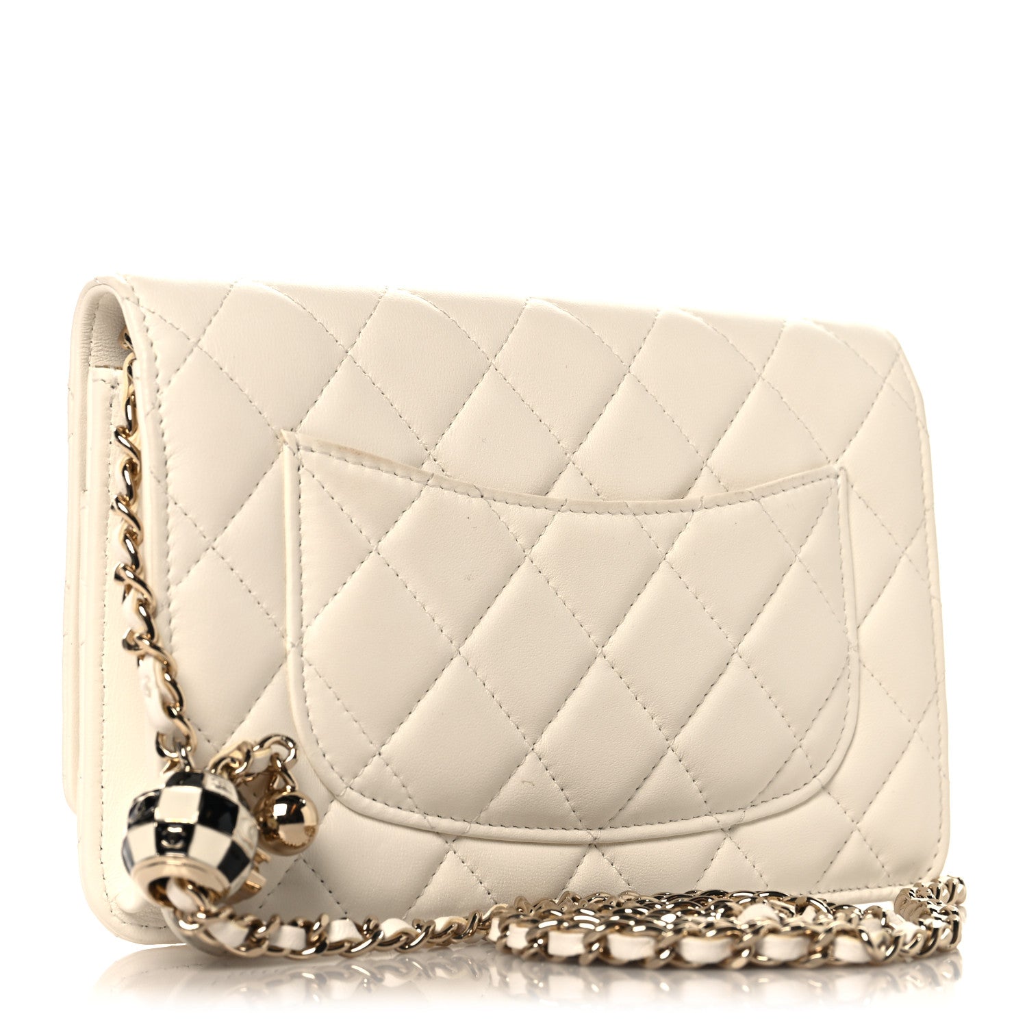 Chanel Lambskin Enamel Quilted Pearl Crush Wallet On Chain WOC White 3 of 12