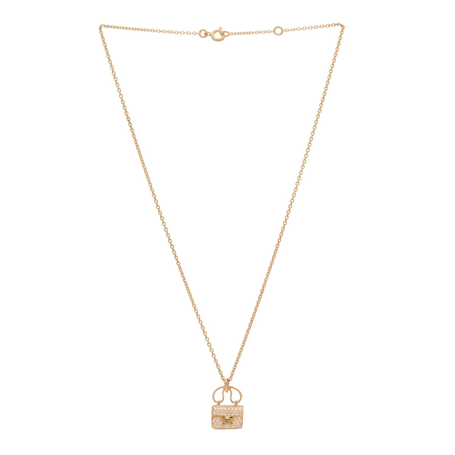 Hermes 18K Rose Gold Diamond Constance Amulette Pendant Necklace 2 of 3