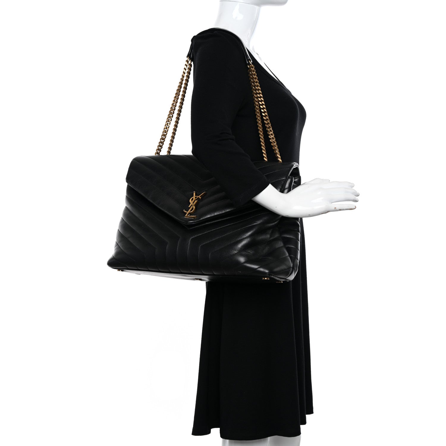 Saint Laurent Calfskin Y Quilted Monogram Large Loulou Chain Satchel Black 2 of 12