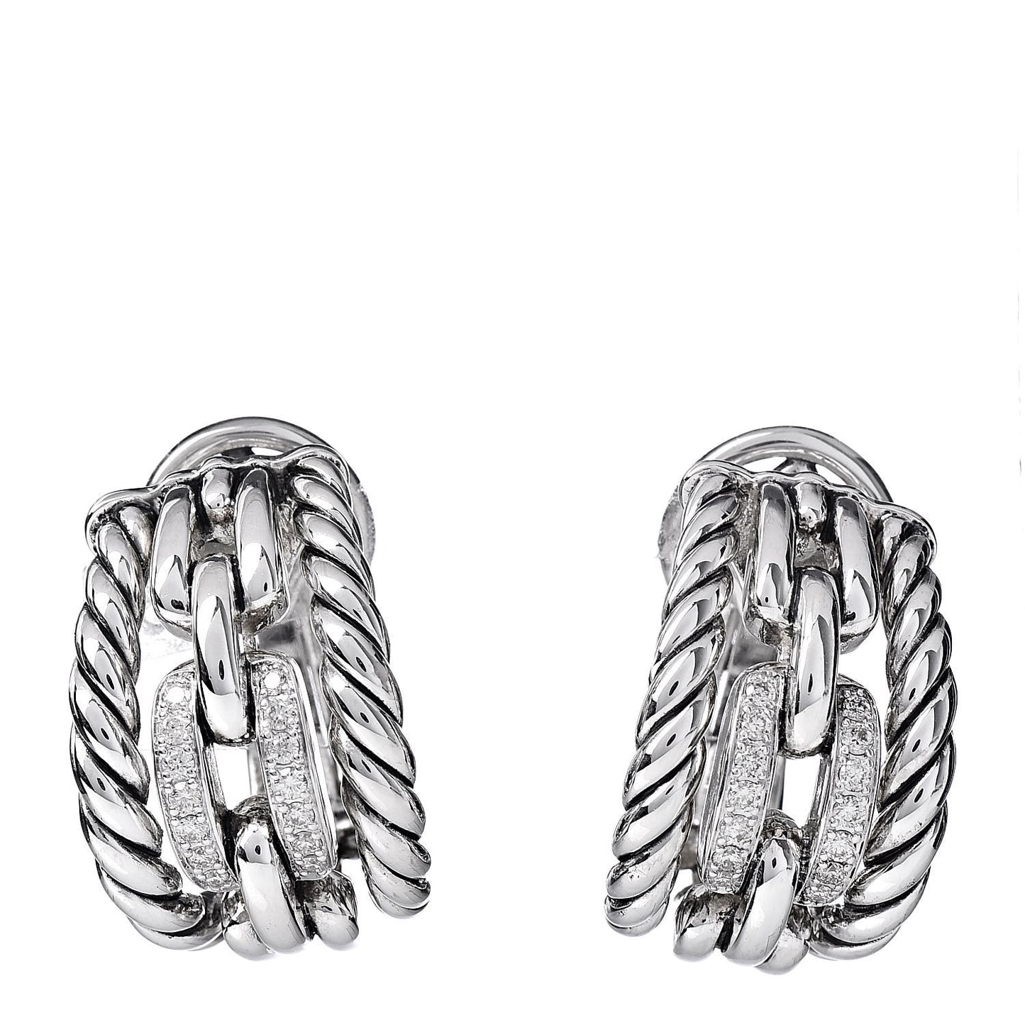 Sterling Silver Diamond Wellesley Link Hoop Earrings