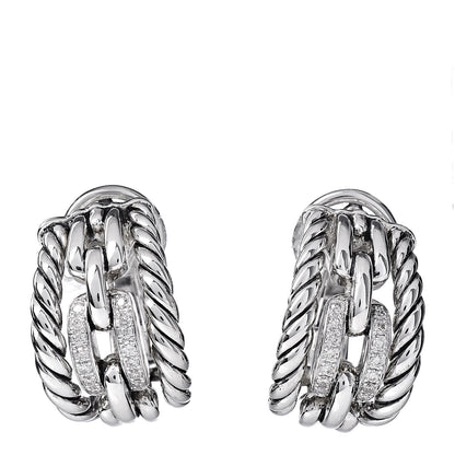 David Yurman Sterling Silver Diamond Wellesley Link Hoop Earrings 1 of 4