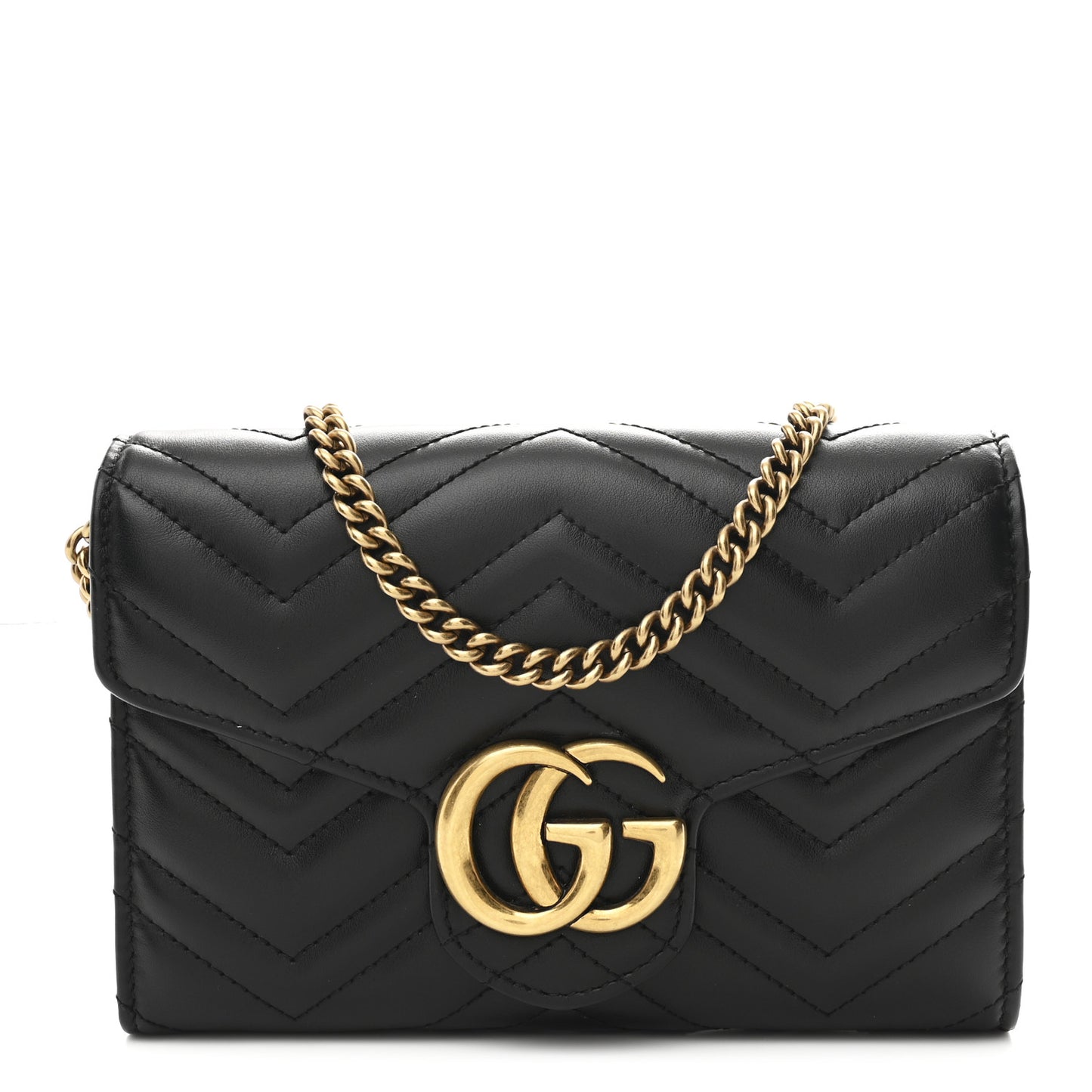 Calfskin Matelasse GG Marmont Chain Wallet Black