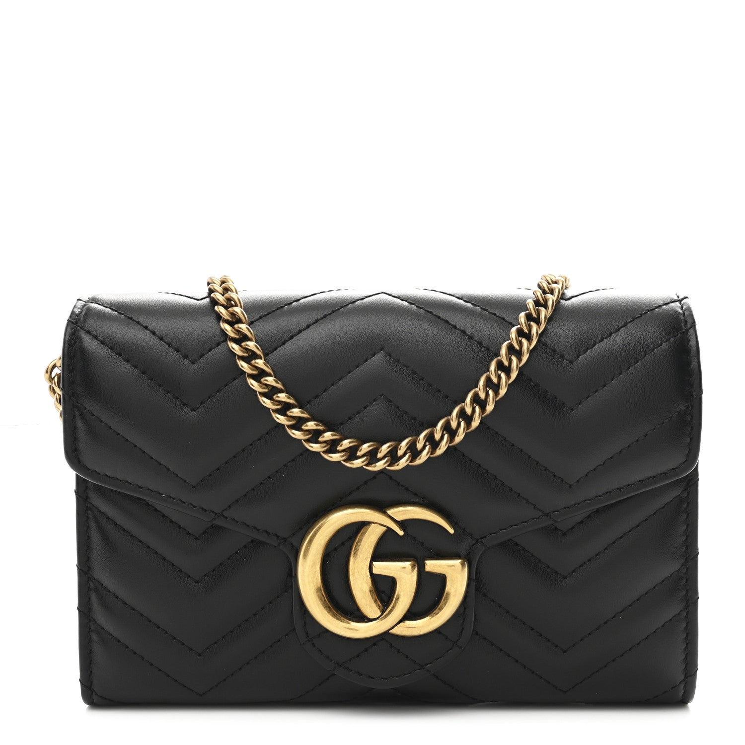Gucci Calfskin Matelasse GG Marmont Chain Wallet Black 1 of 12