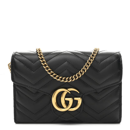 Gucci Calfskin Matelasse GG Marmont Chain Wallet Black 1 of 12