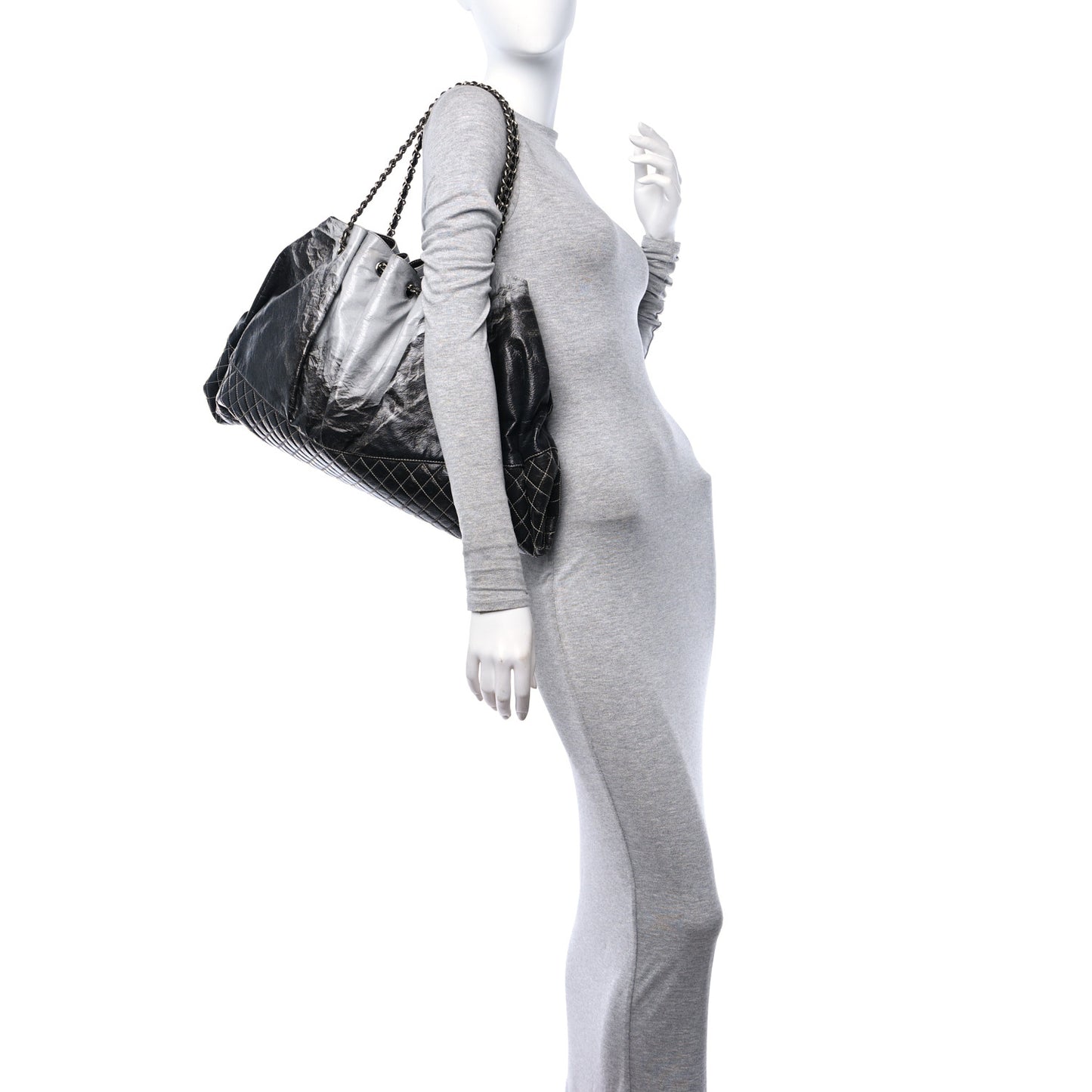 Vinyl Quilted Melrose Degrade Tote Black