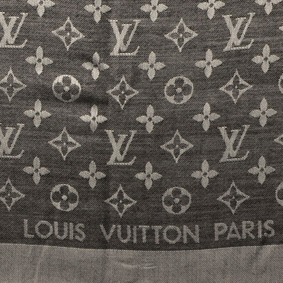 Wool Silk Monogram Denim Shawl Black